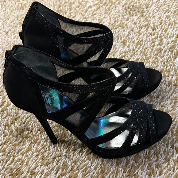 Chic Black Glitter Strappy Heels - Picture 1 of 3